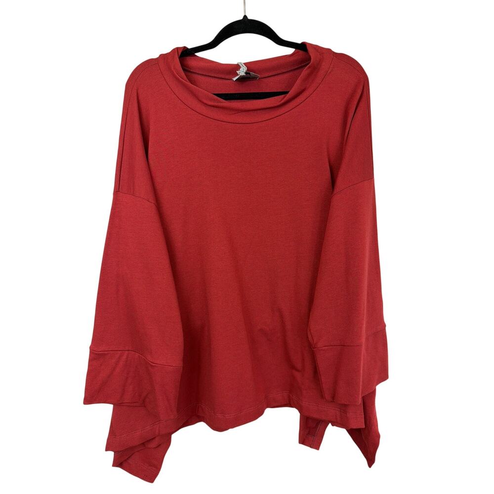 NWT Chalet Made USA Red Wide Sleeve High Low Side Slit Tunic Top XL